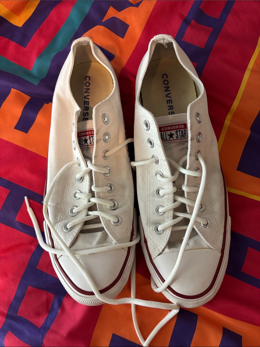 Converse White Low Top Canvas Sneakers with Red Trim - Picture 2 of 6